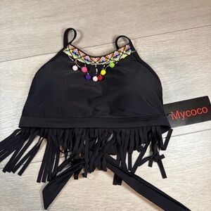 Black Fringe Bikini Top